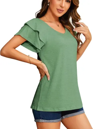 Summer Tops for Women 2025 Puff Sleeve Business Casual Blouses V-Neck Shirt