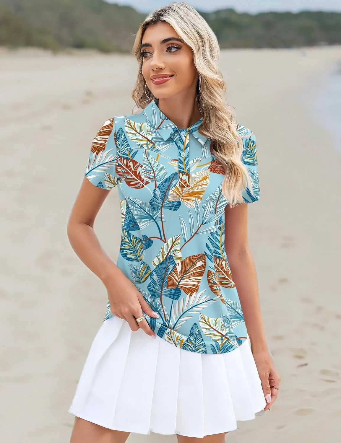 TFSDOD Womens Golf Polo Shirts Collared Short Sleeve T Shirt Lightweight Moisture Wicking Polo Casual 3 Buttons Outfits