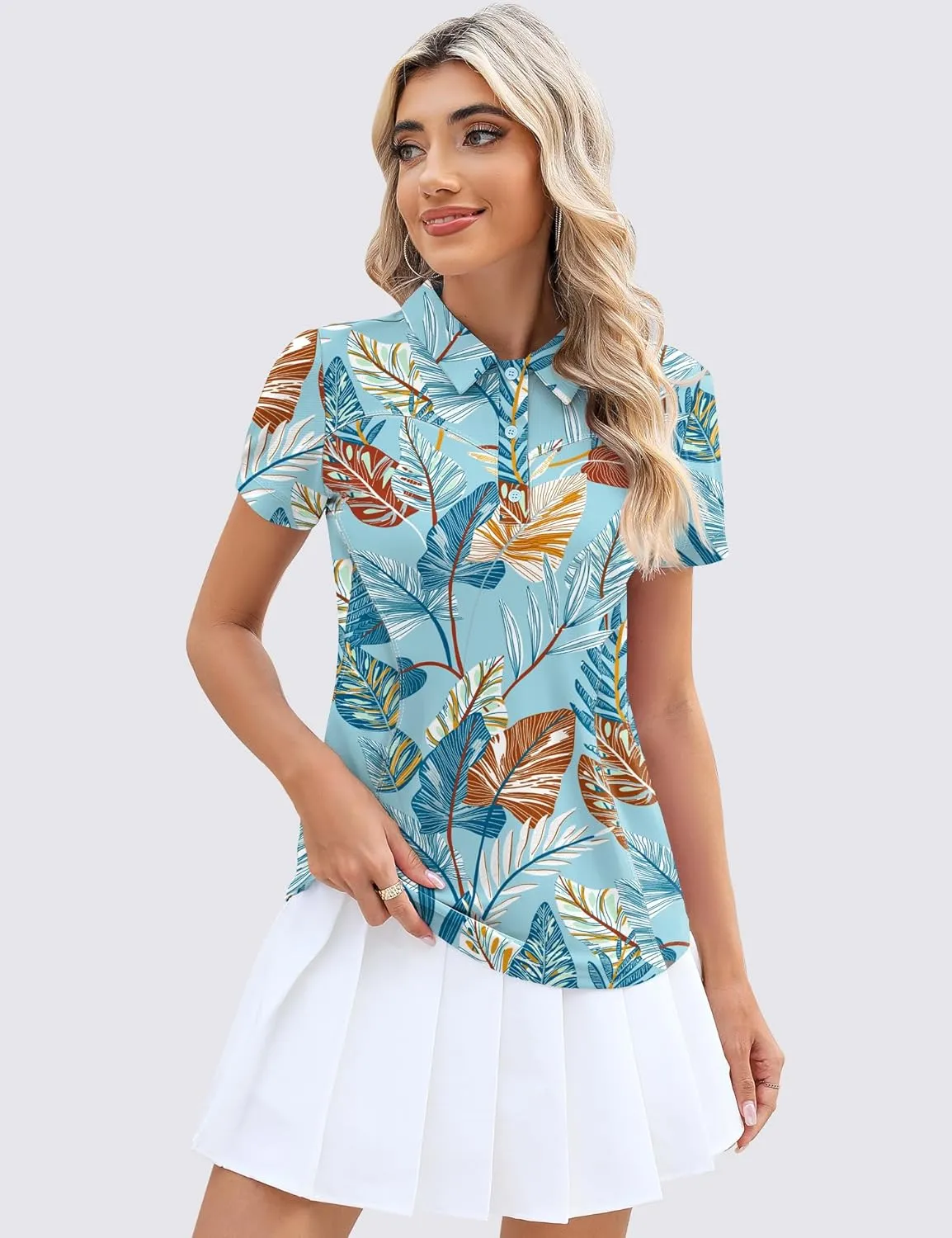 TFSDOD Womens Golf Polo Shirts Collared Short Sleeve T Shirt Lightweight Moisture Wicking Polo Casual 3 Buttons Outfits