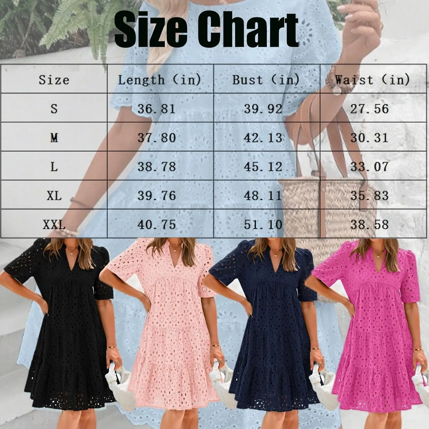 The Beauty North Eyelet Dress, Women Summer Ruffle Hem Lace Eyelet Dress, Women's Elegant Hollow Out Lace Ruffle Casual