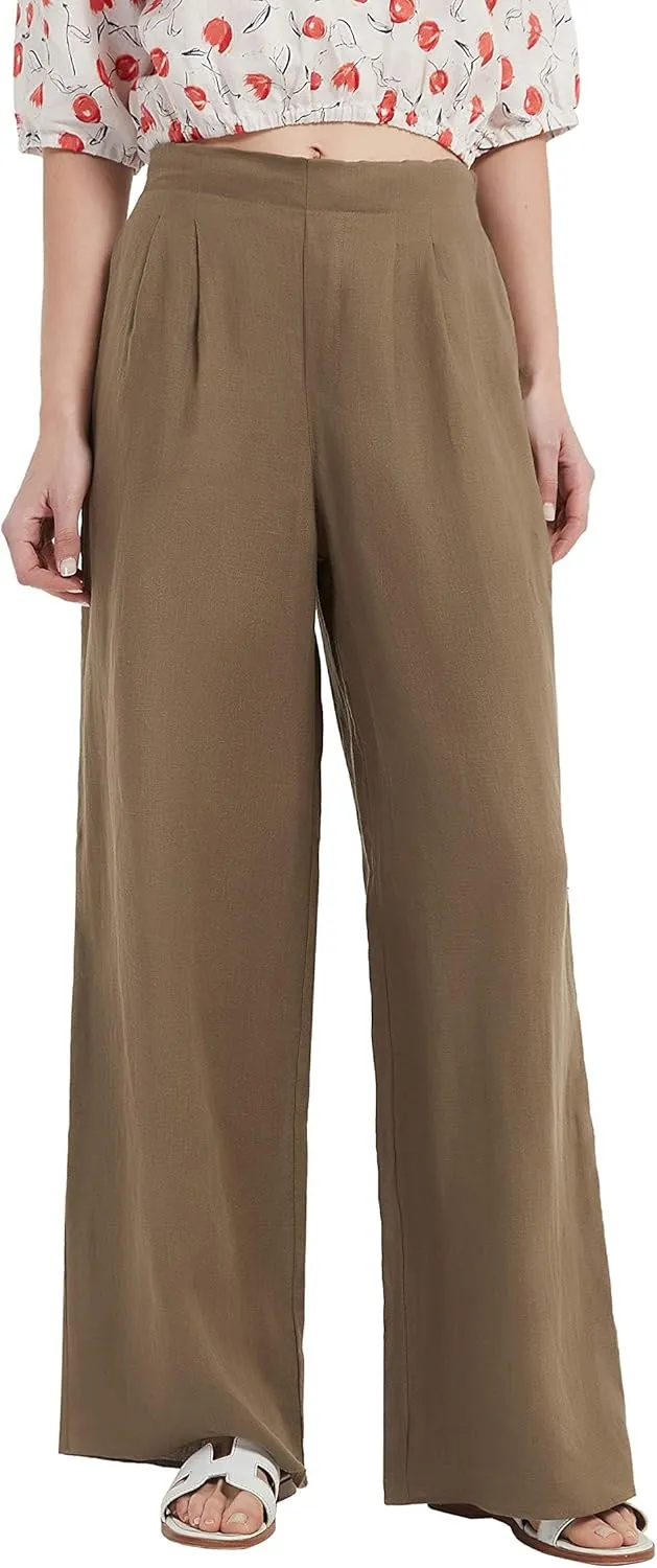 Women's Drape Linen Pants Summer Wide Leg Trousers Compact Fabric with Pockets