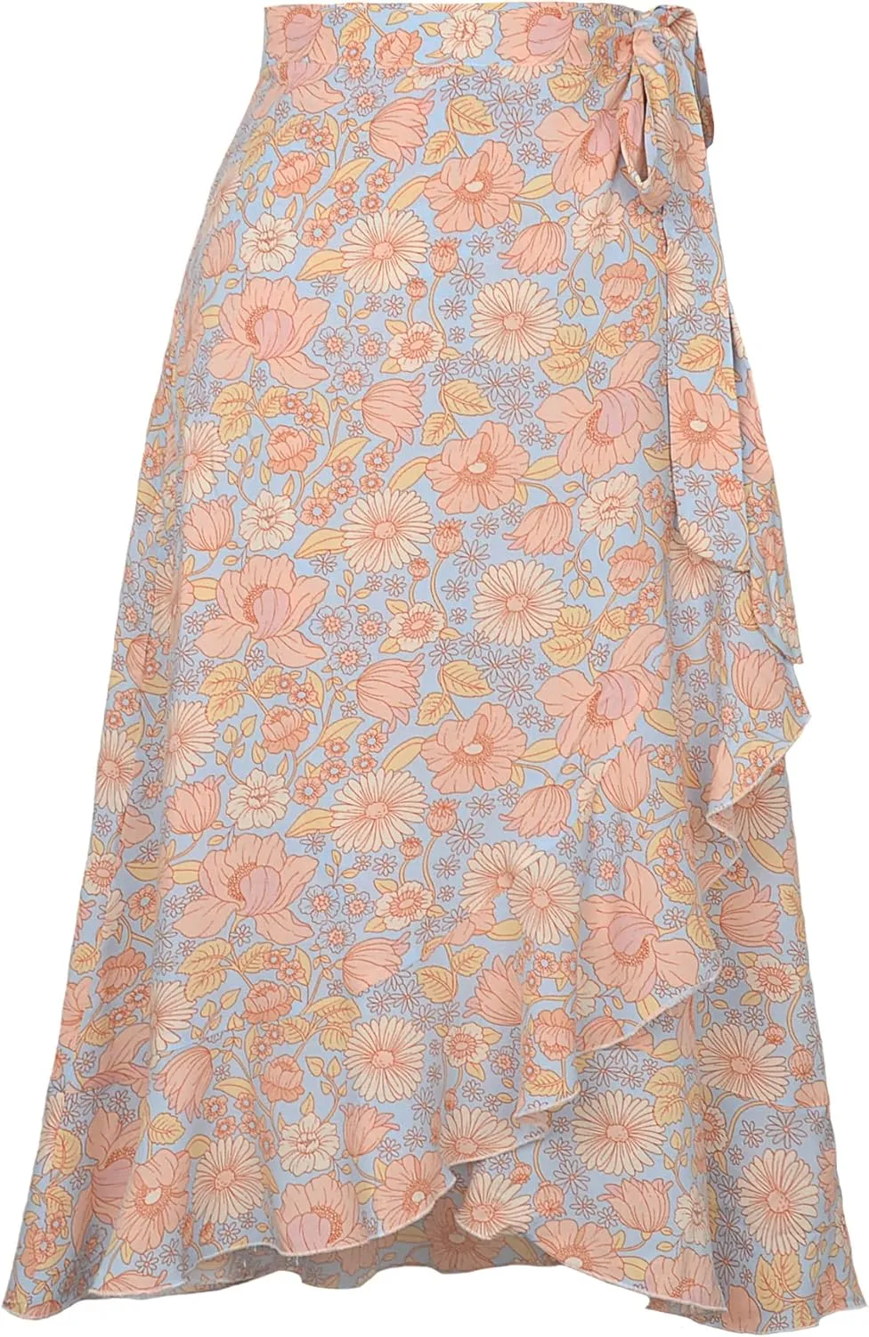 Women's High Waisted Wrap Ruffle Hem Split Midi Skirt