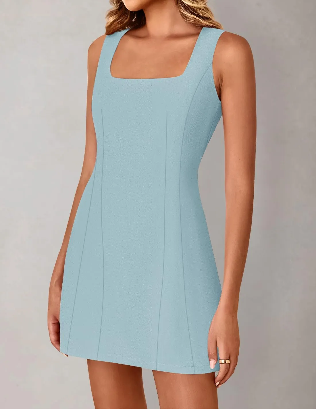 ZESICA Women's 2025 Summer Sleeveless Tank Mini Dresses Square Neck A Line Flare Party Short Dress