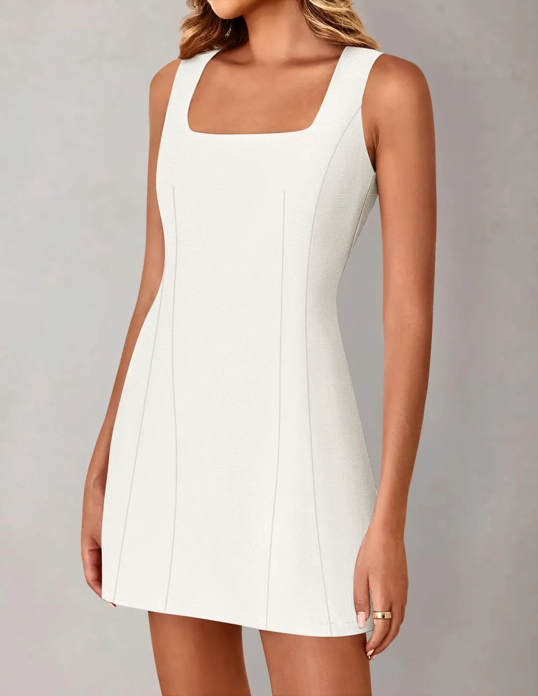 ZESICA Women's 2025 Summer Sleeveless Tank Mini Dresses Square Neck A Line Flare Party Short Dress