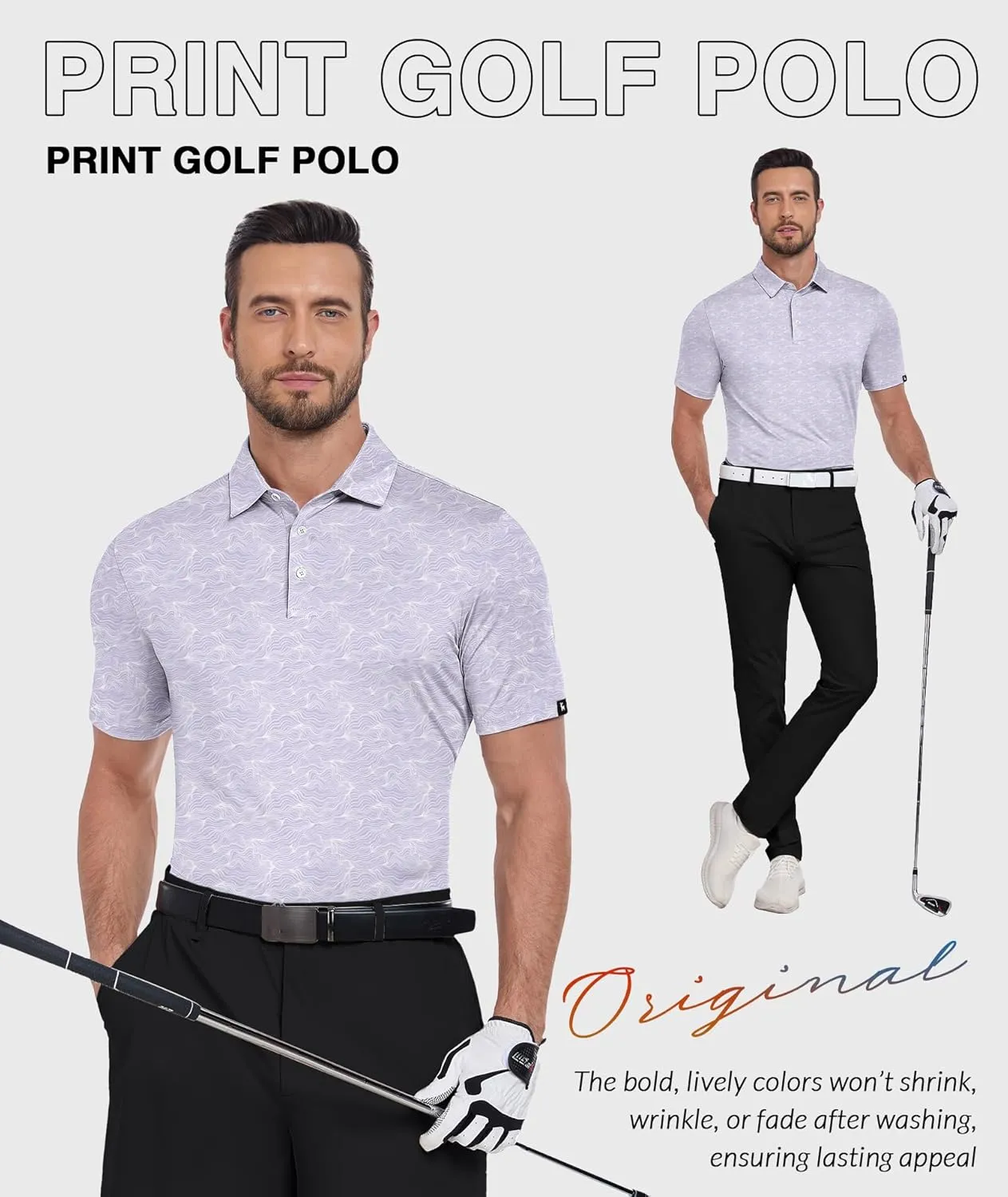 ZITY Golf Shirts for Men Short Sleeve Print Polo Shirt Moisture Wicking Regular Fit Casual Beach Polo