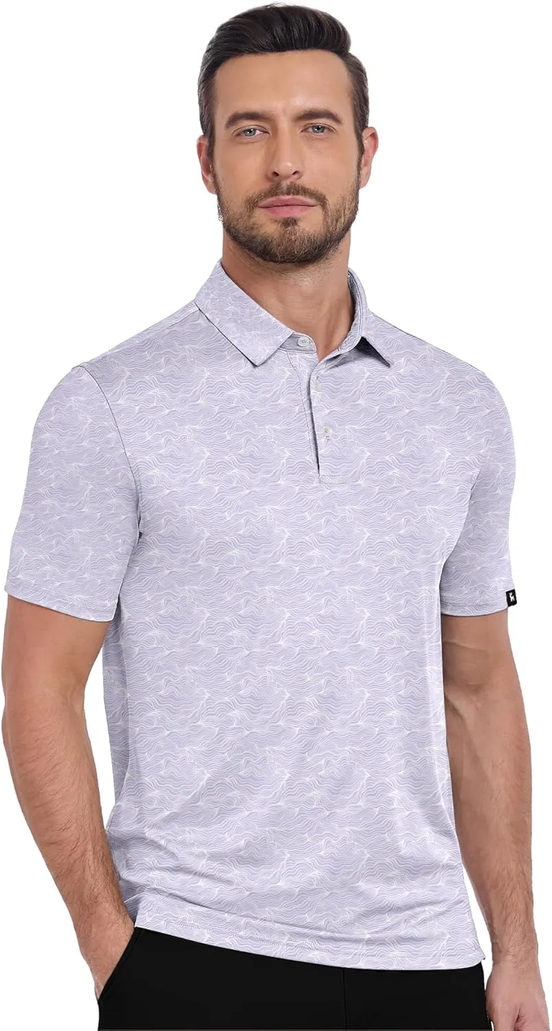 ZITY Golf Shirts for Men Short Sleeve Print Polo Shirt Moisture Wicking Regular Fit Casual Beach Polo
