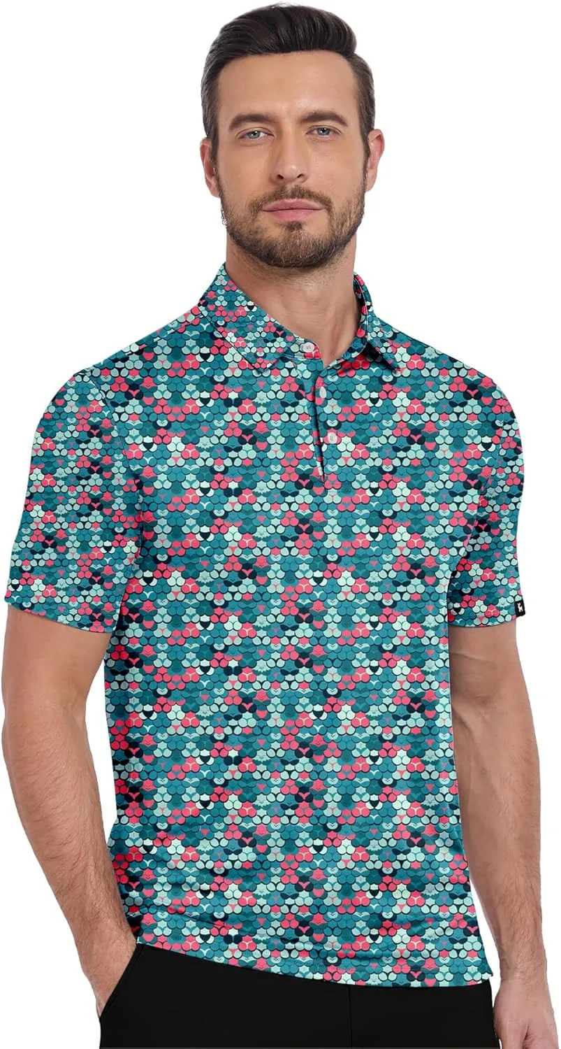 ZITY Golf Shirts for Men Short Sleeve Print Polo Shirt Moisture Wicking Regular Fit Casual Beach Polo