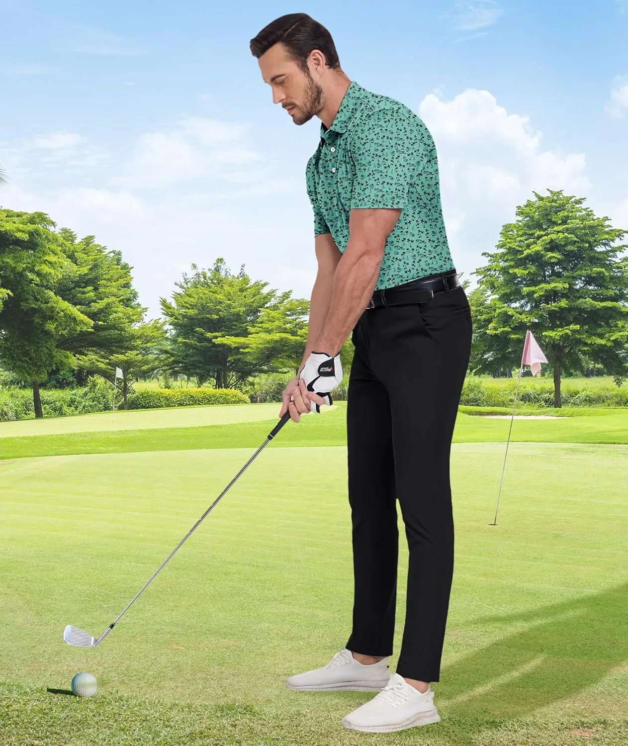ZITY Men's Golf Shirts Short Sleeve Moisture Wicking Performance Print Patterns Casual Collared Golf Polo Shirt for Men